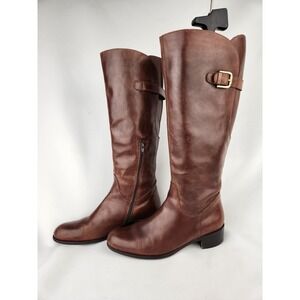 Jildor Brown Leather Tall Riding Boots Size 8.5 Knee High Adjustable Calf Italy